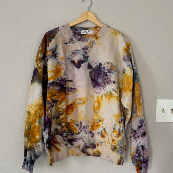 Anna Joyce Hand Dyed Tie-Dye Crewneck Sweatshirt Purple Gold Women’s Size Large - Picture 1 of 9